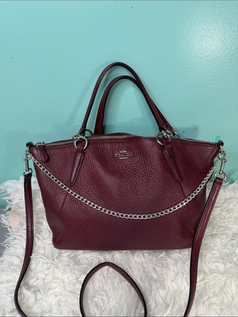 Coach Leather Pebbled Leather Satchel in Wine